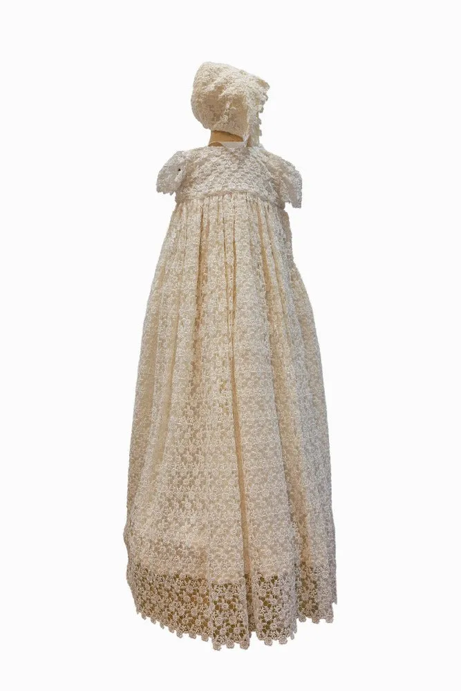 Due Firme - Baby Girl White Rosette Guipure Lace Baptism Gown