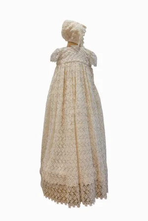 Due Firme - Baby Girl White Rosette Guipure Lace Baptism Gown