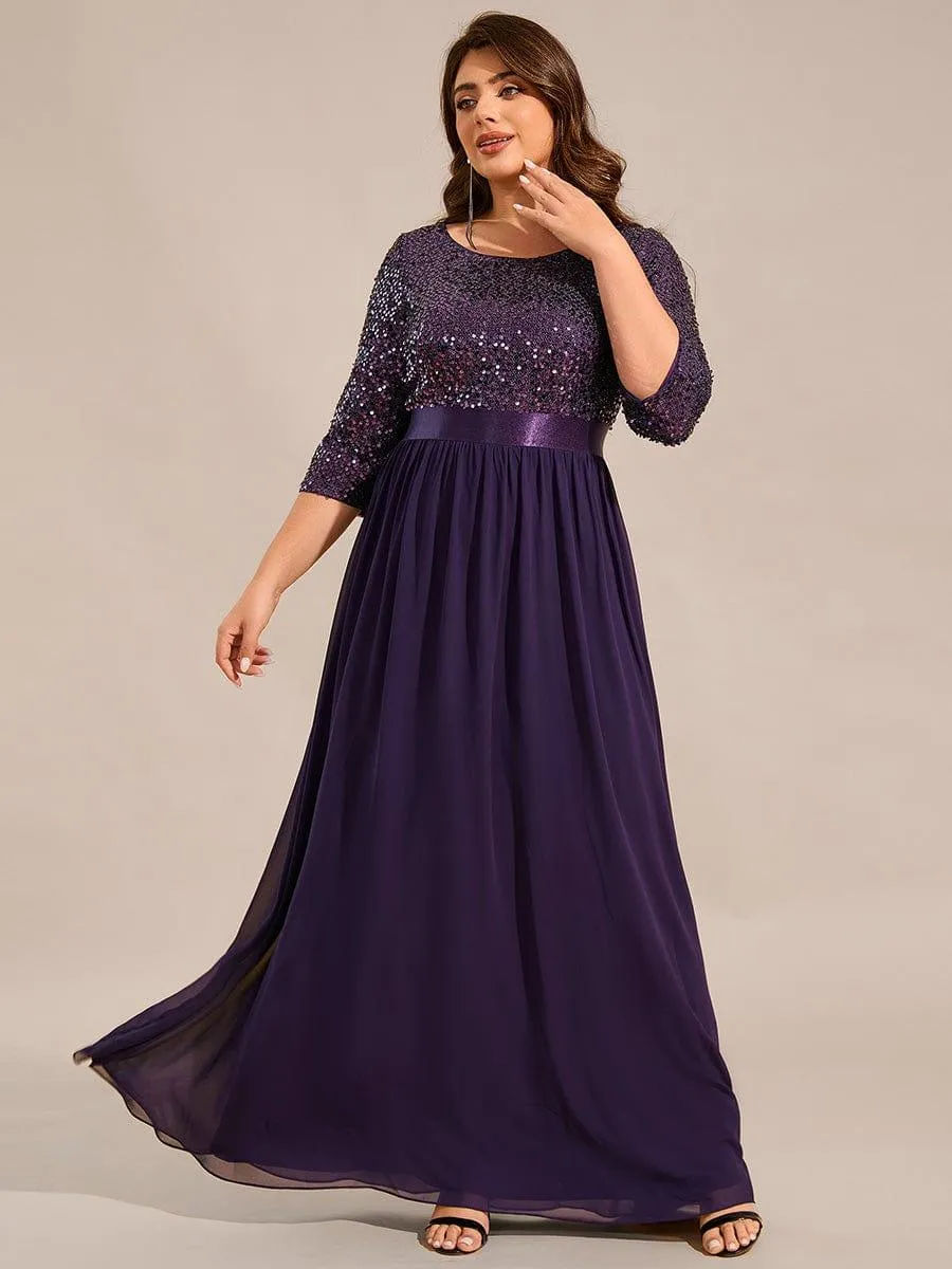 Elegant Round Neckline Long Sleeves Sequin Evening Dress