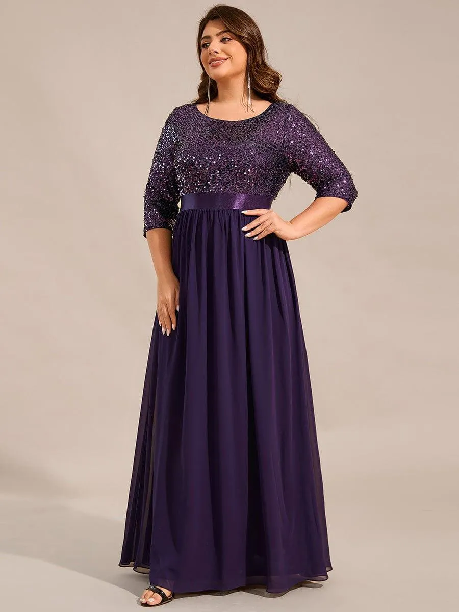 Elegant Round Neckline Long Sleeves Sequin Evening Dress