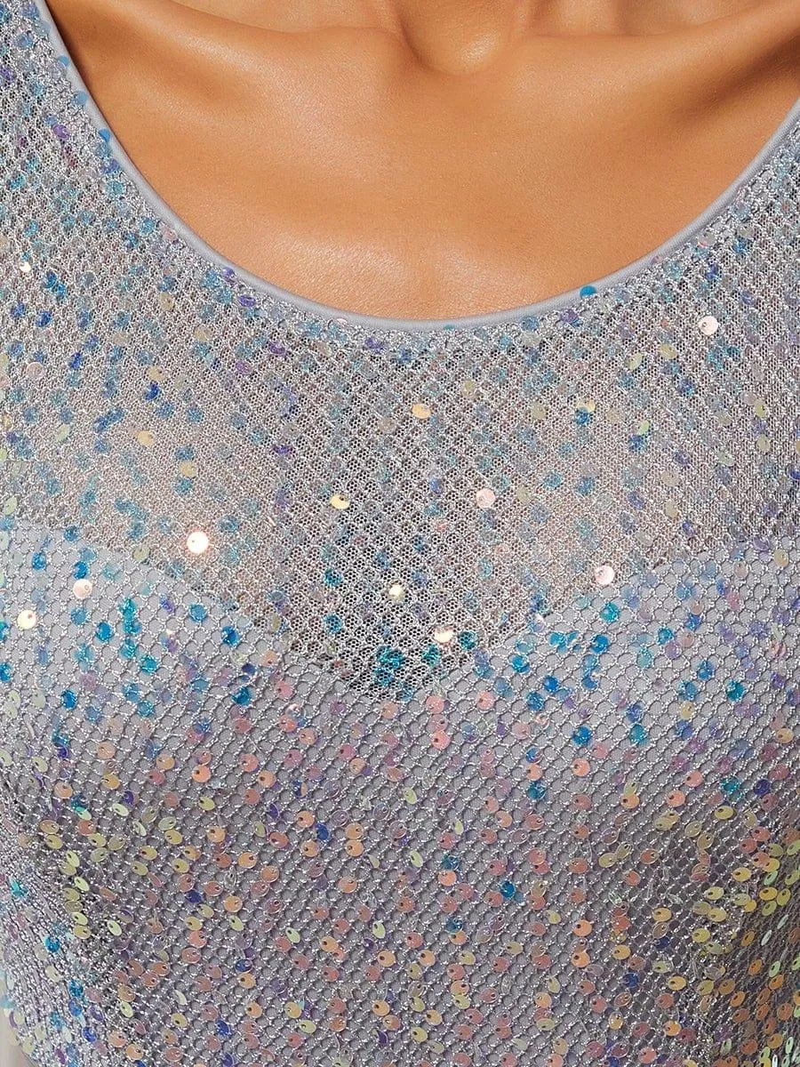 Elegant Round Neckline Long Sleeves Sequin Evening Dress