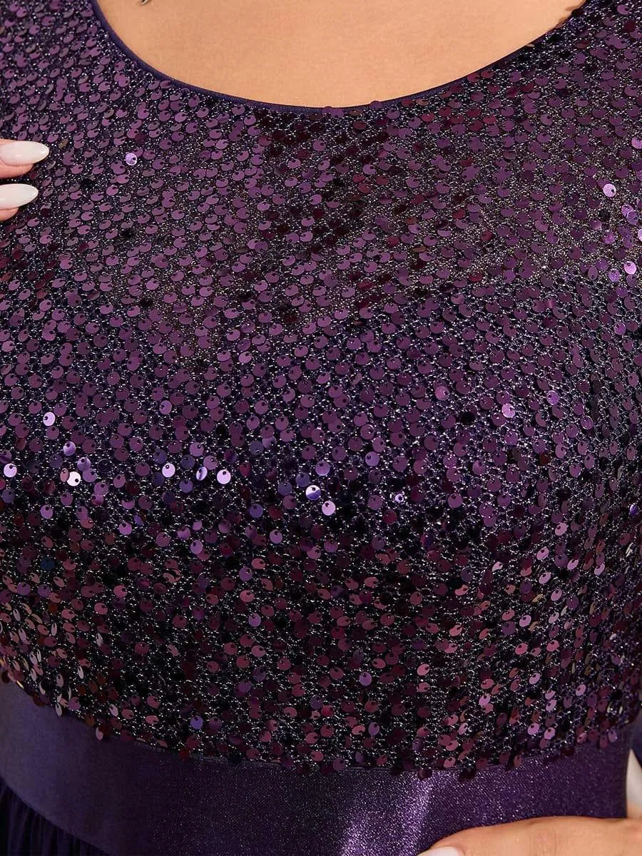 Elegant Round Neckline Long Sleeves Sequin Evening Dress