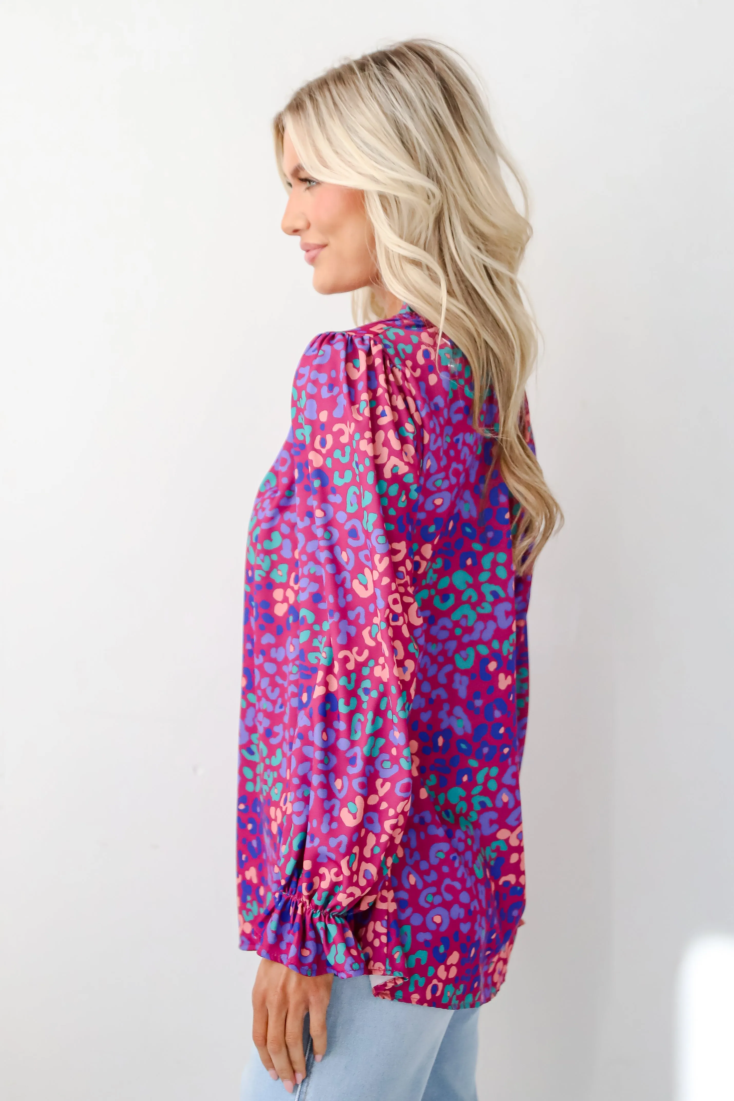 Exemplary Poise Purple Leopard Blouse