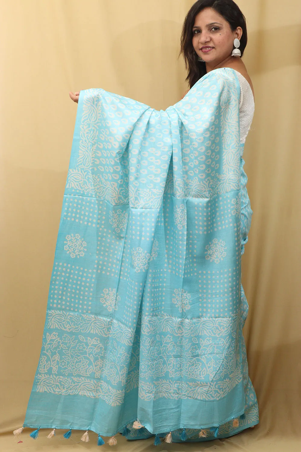 Exquisite Blue Bhagalpur Silk Saree - Elegant and Timeless