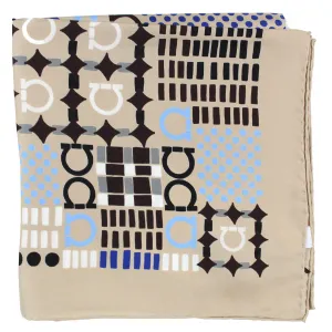 Ferragamo Scarf Beige Gancini - Twill Silk Foulard - New Collection SALE