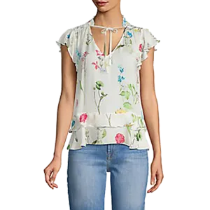 Floral Ruffle V-Neck Top
