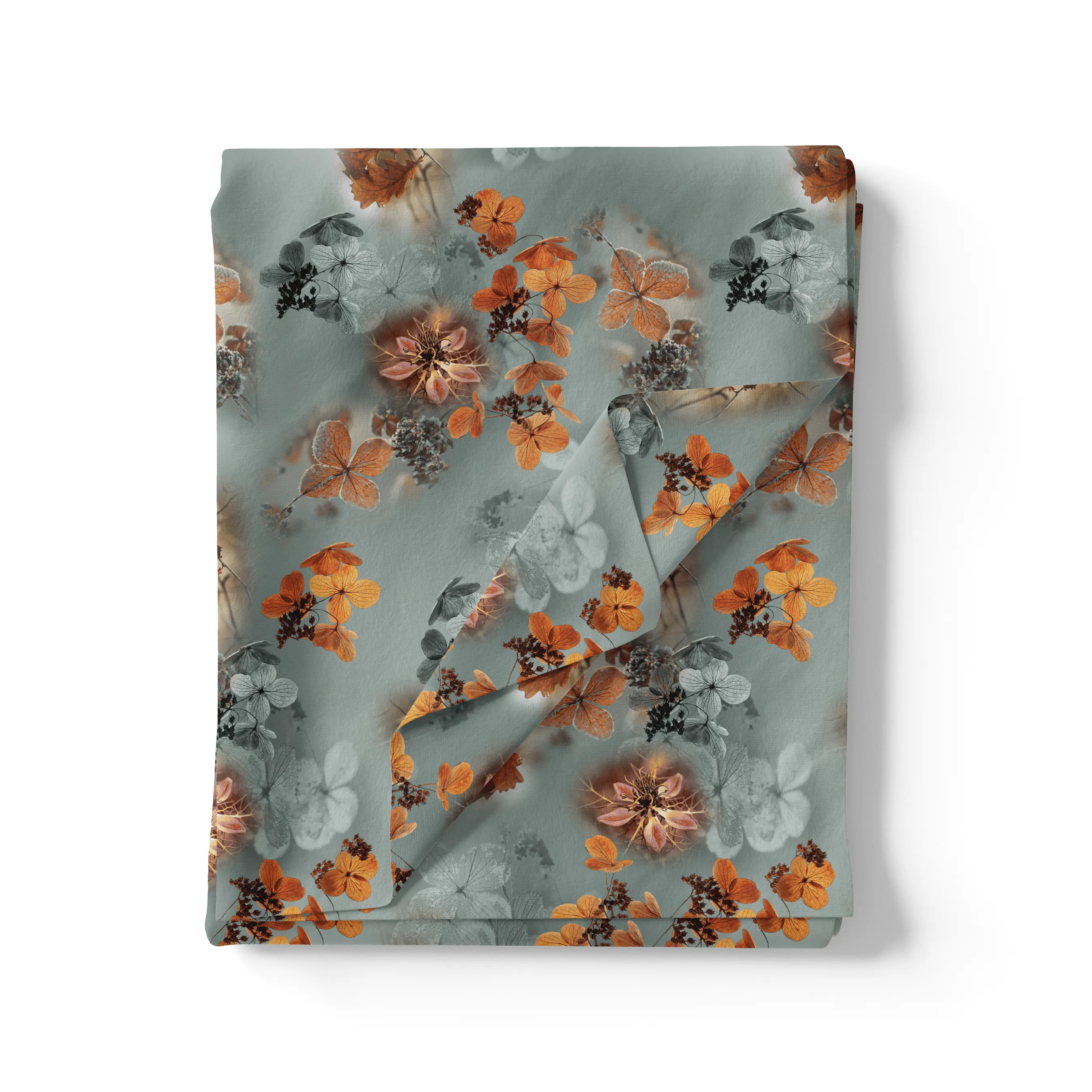 Golden Periwinkle With Gray Floral Digital Printed Fabric