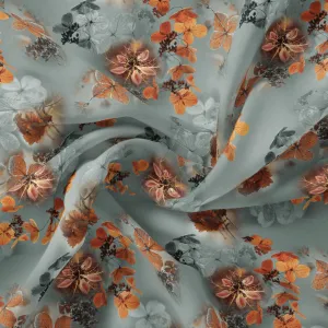 Golden Periwinkle With Gray Floral Digital Printed Fabric
