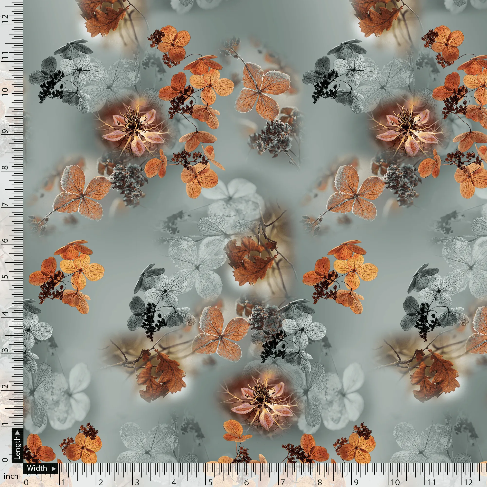 Golden Periwinkle With Gray Floral Digital Printed Fabric