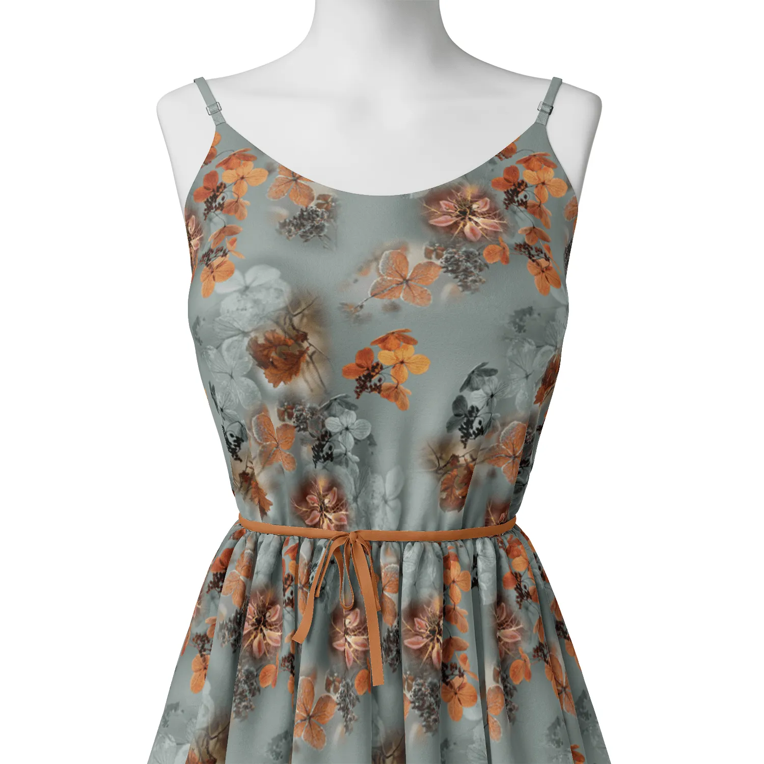 Golden Periwinkle With Gray Floral Digital Printed Fabric