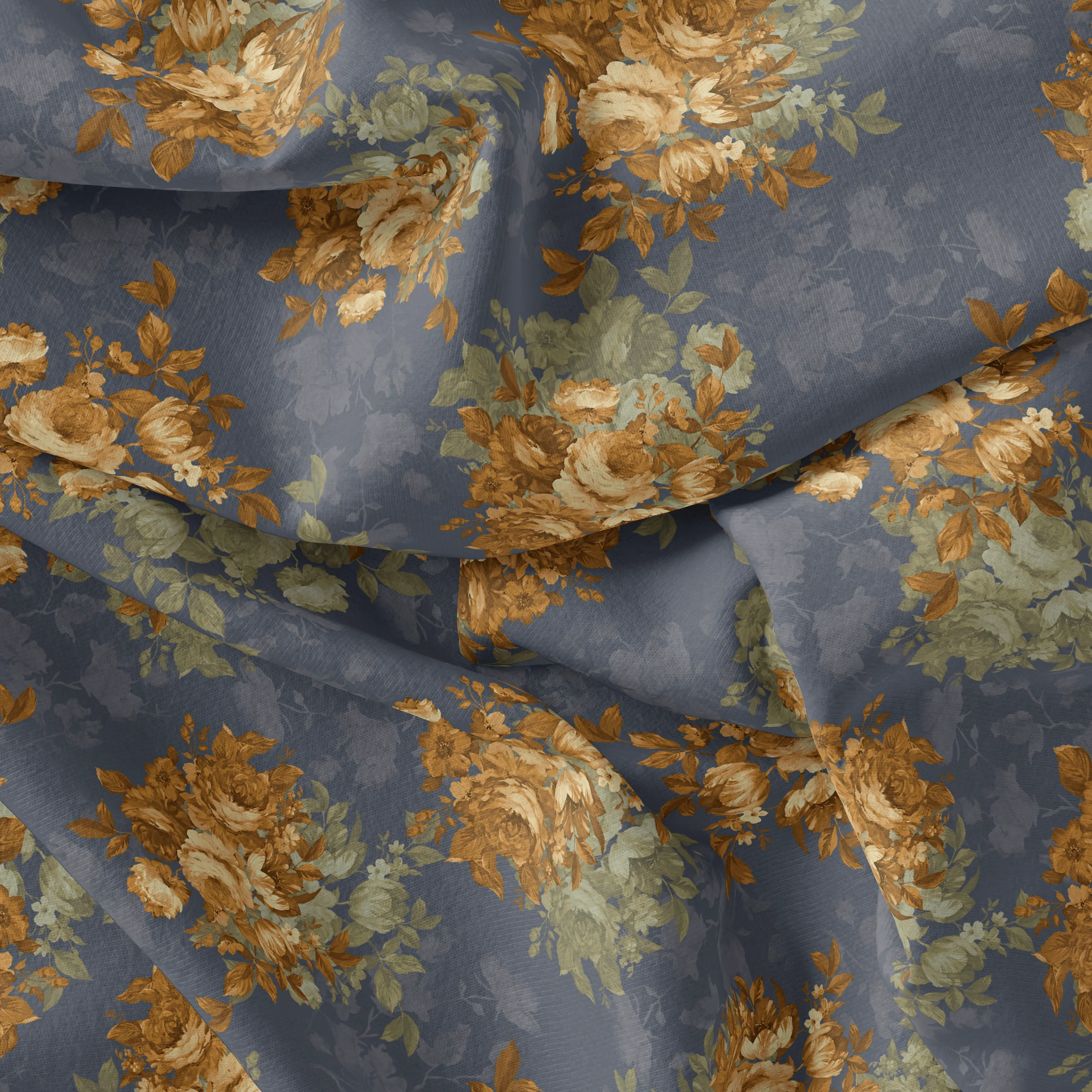 Golden Roses With Bright Gray Digital Printed Fabric