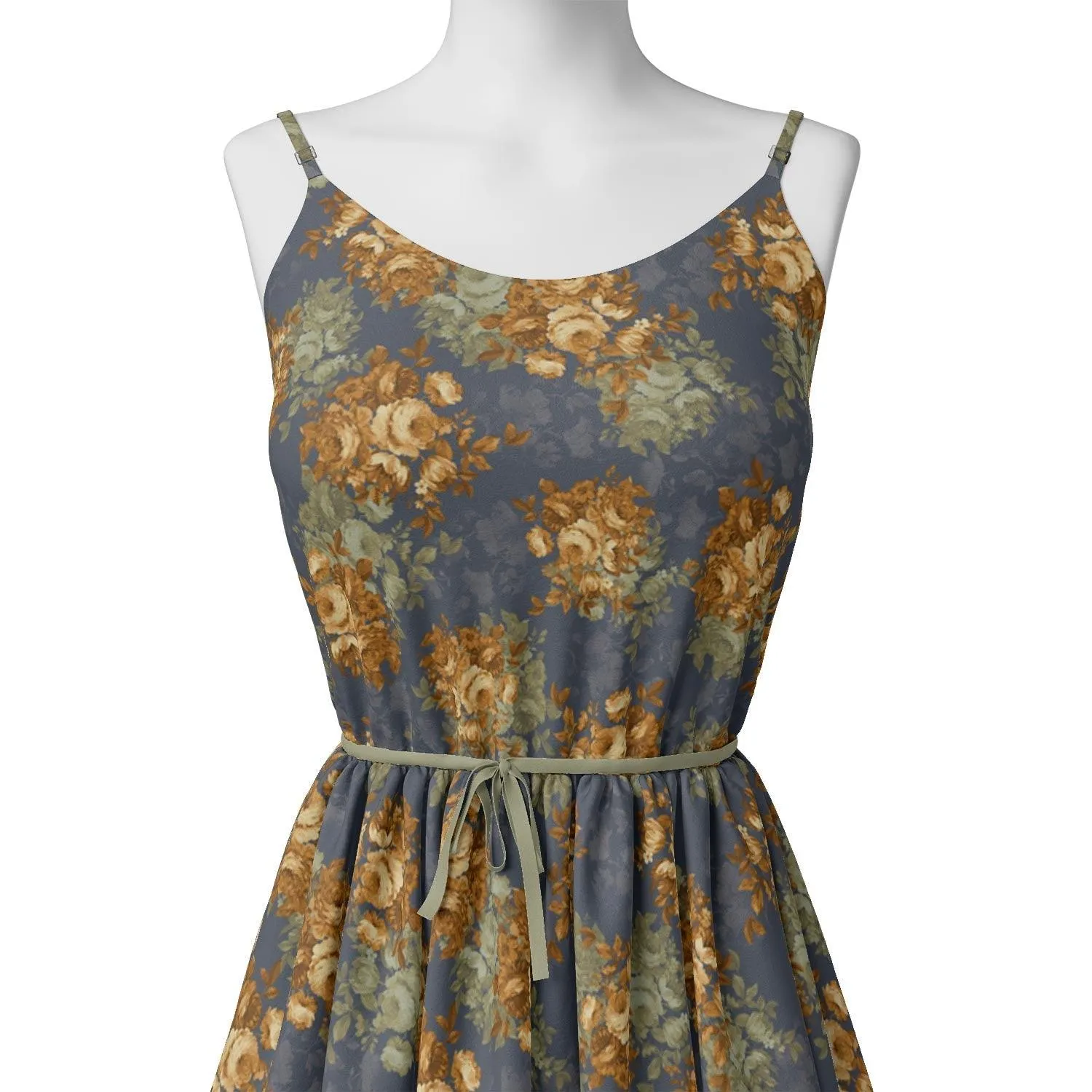 Golden Roses With Bright Gray Digital Printed Fabric