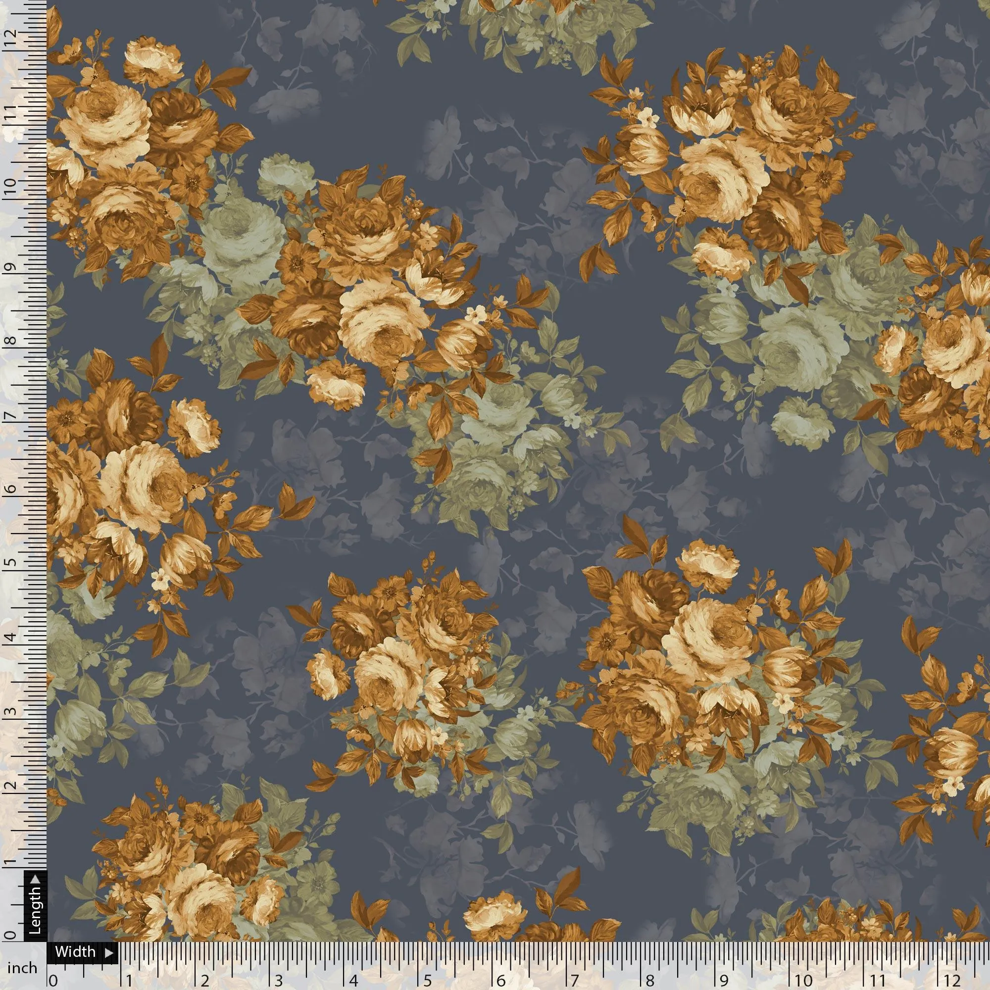 Golden Roses With Bright Gray Digital Printed Fabric
