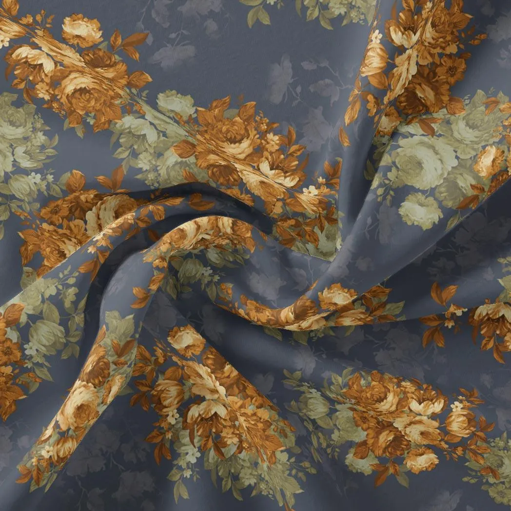 Golden Roses With Bright Gray Digital Printed Fabric