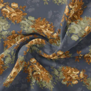Golden Roses With Bright Gray Digital Printed Fabric