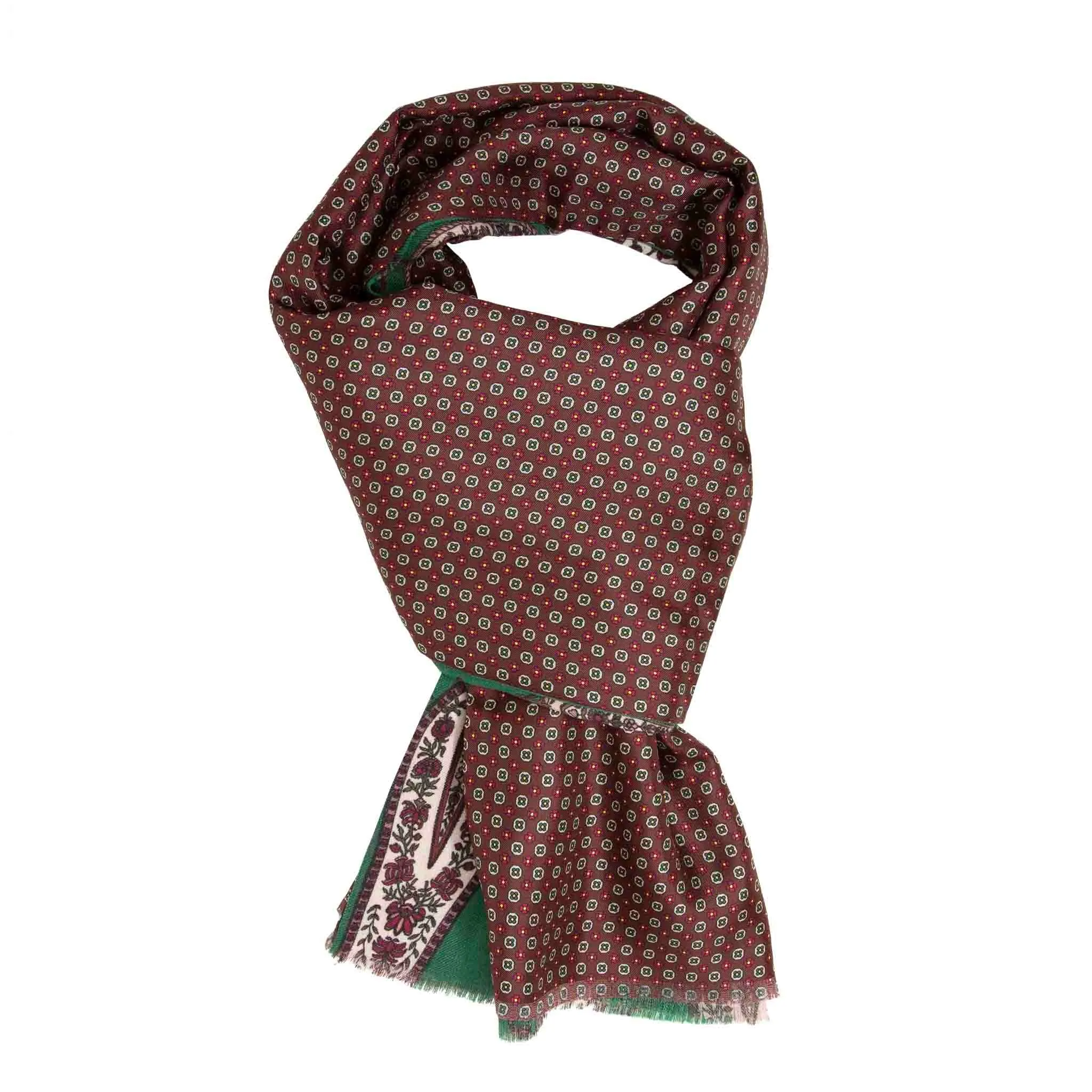 Green and Brown with Big Paisley Silk and Wool Scarf