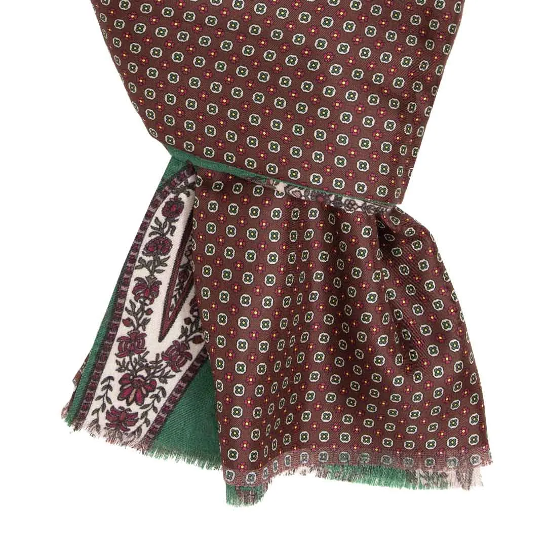 Green and Brown with Big Paisley Silk and Wool Scarf