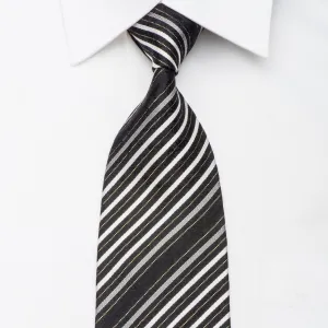 Guy Laroche Mens Rhinestone Necktie Silver Striped On Black Silk With Gold Sparkles