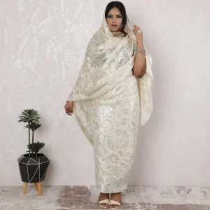 Ivory Elegance Traditional Sudanese Thobe - French Silk Chiffon with metallic lurex, 110cm Width, 4.5 Mtrs Piece-D18465