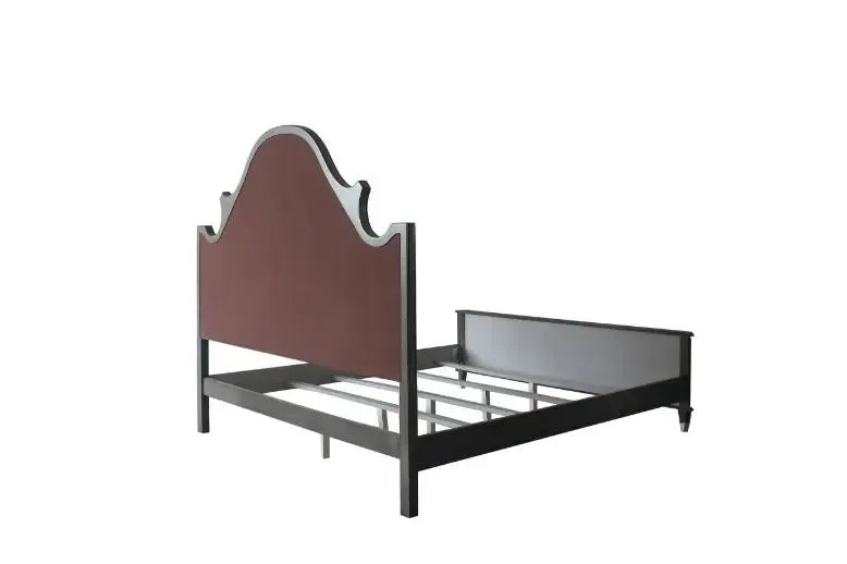 Kenna Queen Bed, Two Tone Beige Fabric, Charcoal & Light Gray Finish