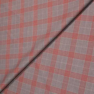 Light gray with Orange Tartan Wool and Silk Dorsilk Jacketing Dormeuil Fabric