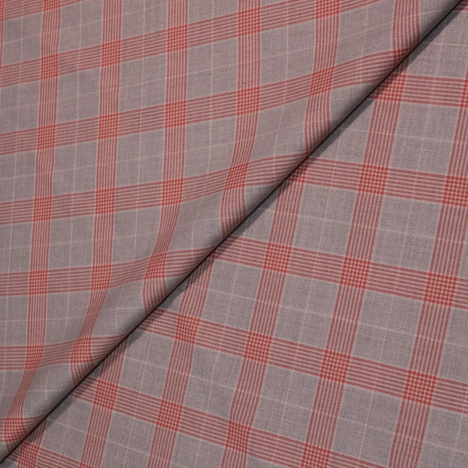 Light gray with Orange Tartan Wool and Silk Dorsilk Jacketing Dormeuil Fabric