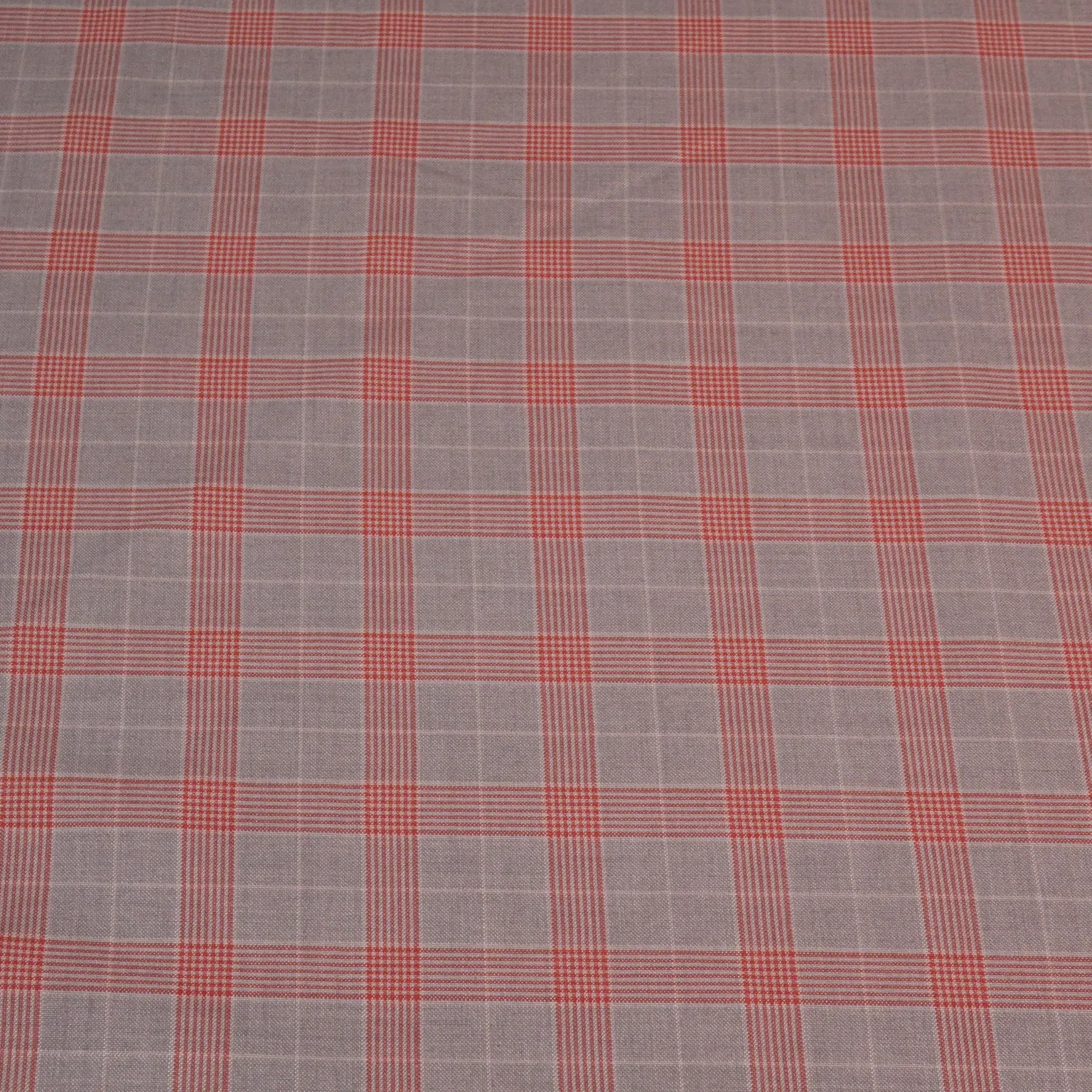 Light gray with Orange Tartan Wool and Silk Dorsilk Jacketing Dormeuil Fabric