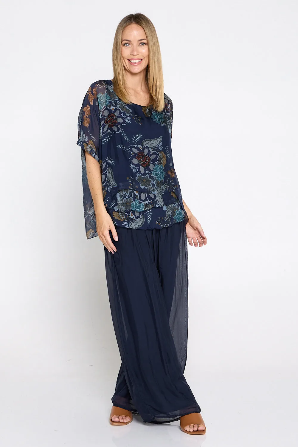 Lisette Silk Top - Blue Print