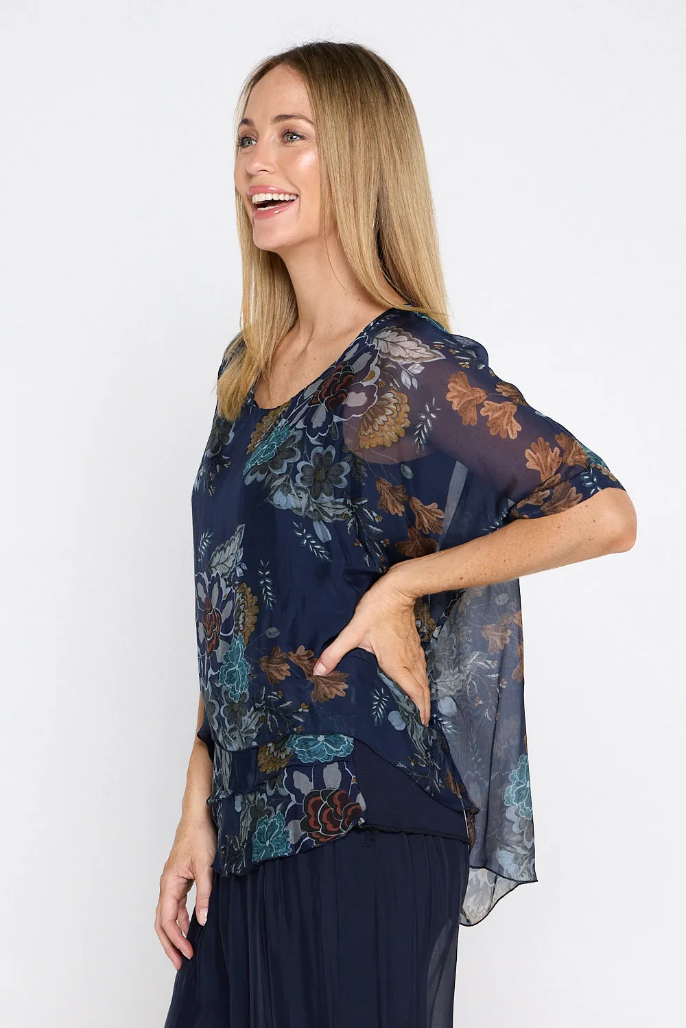 Lisette Silk Top - Blue Print