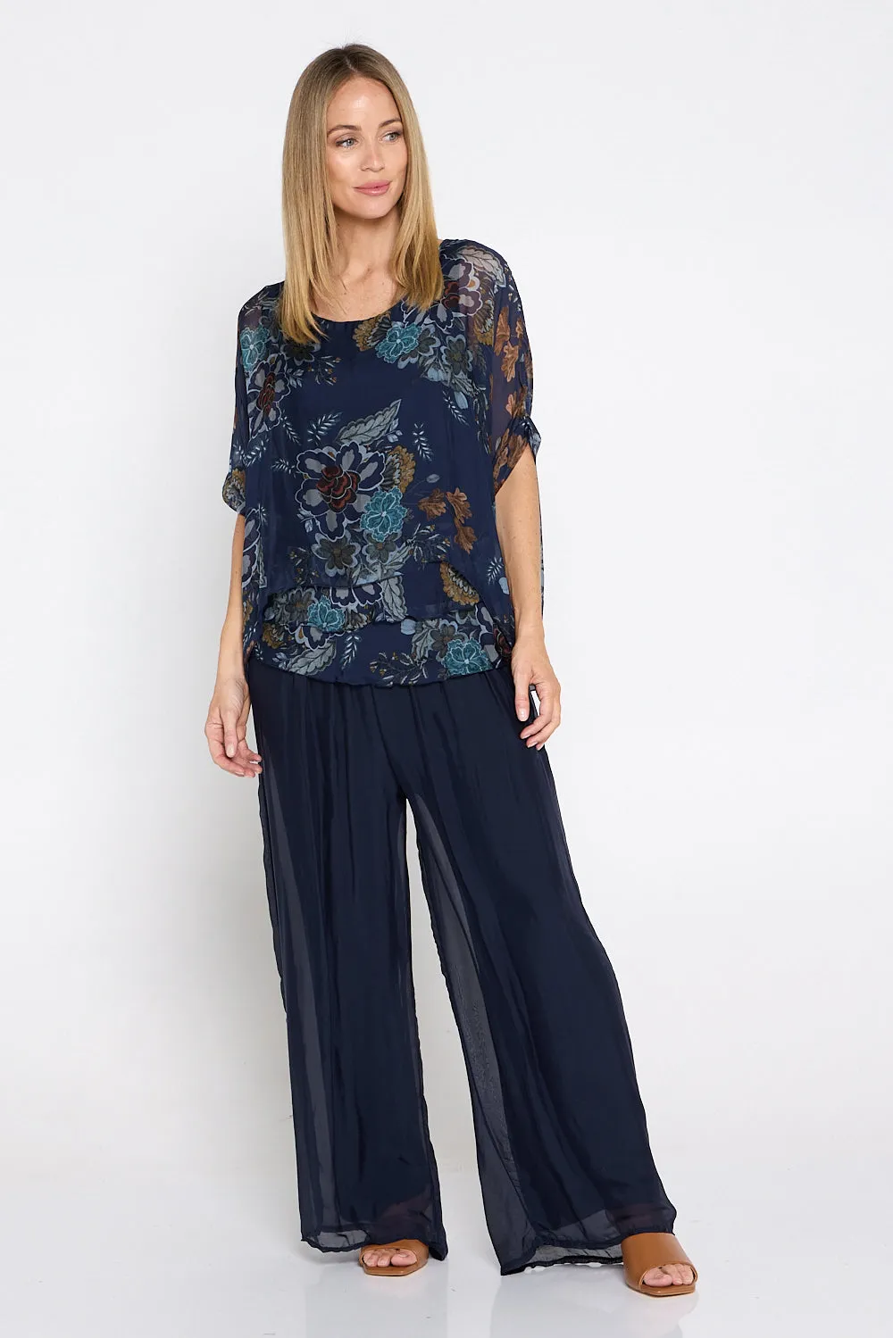 Lisette Silk Top - Blue Print
