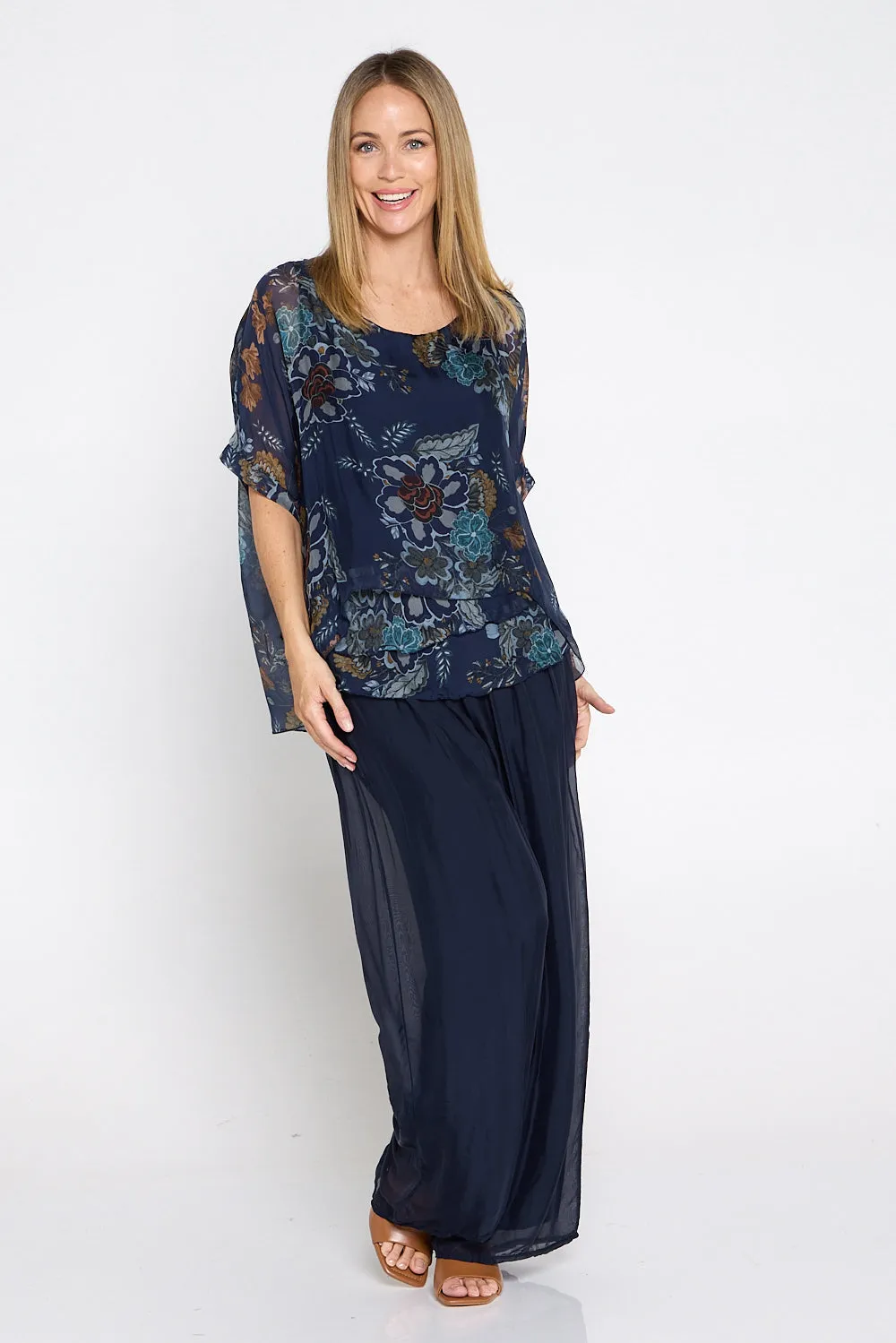 Lisette Silk Top - Blue Print