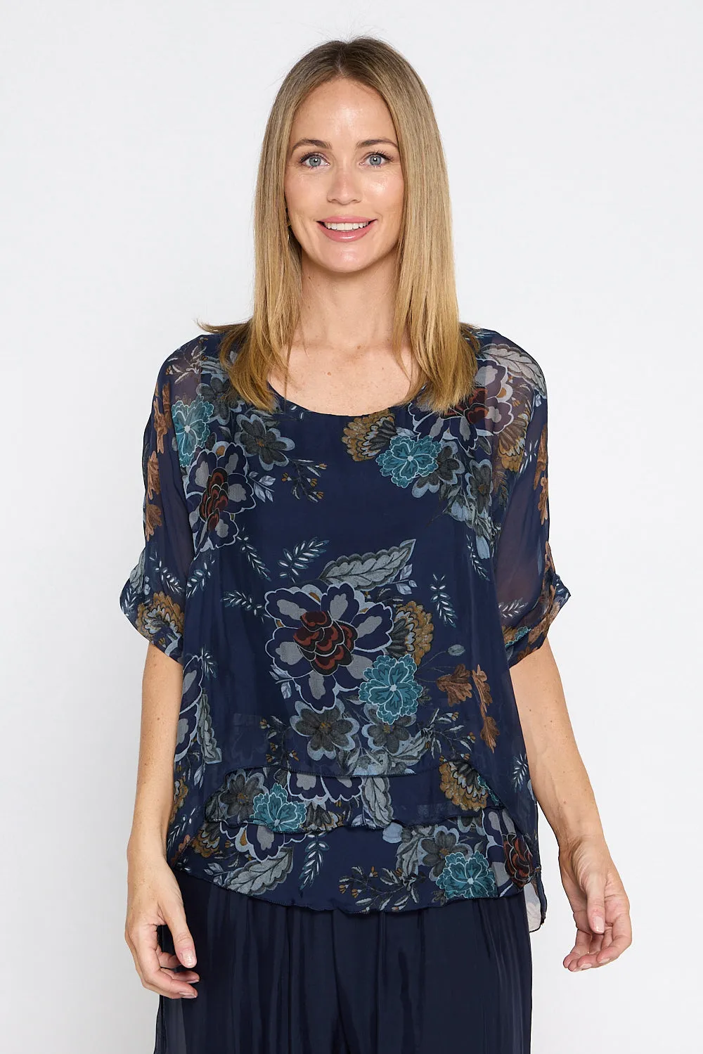Lisette Silk Top - Blue Print
