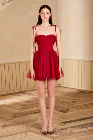 Midnight Kiss Fit and Flare Pleated Mesh Taffeta Mini Dress
