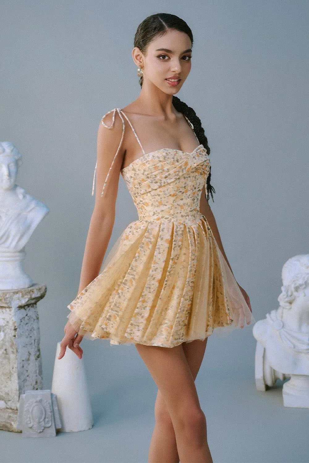 Midnight Kiss Fit and Flare Pleated Mesh Taffeta Mini Dress