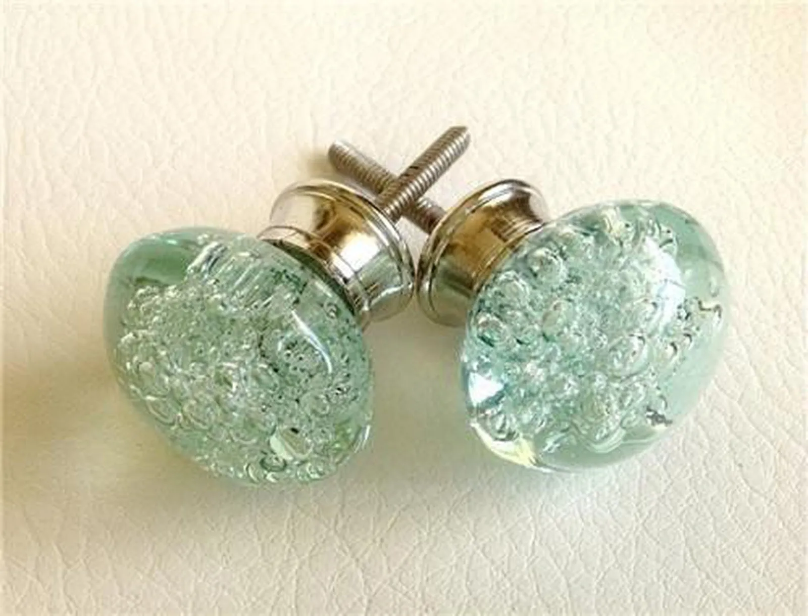 Mint Green Glass Bubble Cabinet Knobs Coastal 1.25 Inch