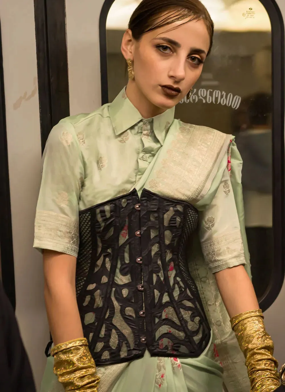 Mint Green Habutai Katan Silk Handloom Weaving Classic Saree