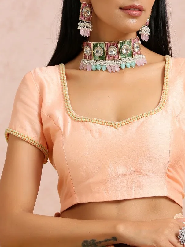 Mint Green Silk Organza Saree With Peach embroidered Blouse (Set of 2)