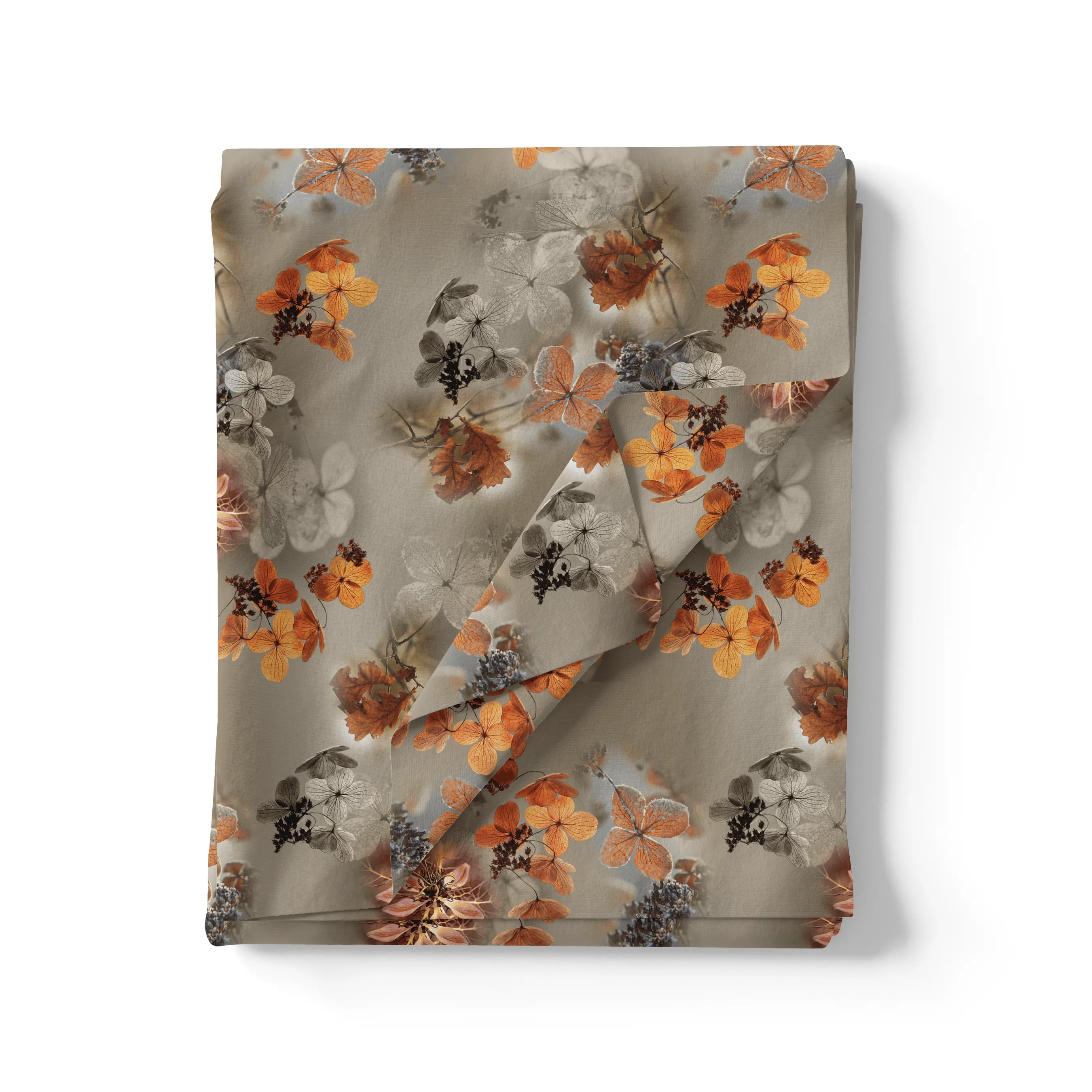 Morden Periwinkle Floral Flower With Gray Leaves Digital Printed Fabric