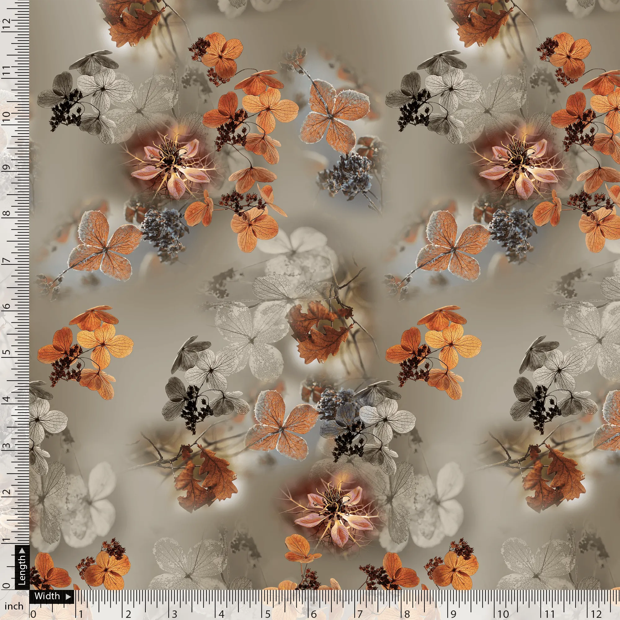 Morden Periwinkle Floral Flower With Gray Leaves Digital Printed Fabric
