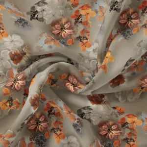 Morden Periwinkle Floral Flower With Gray Leaves Digital Printed Fabric