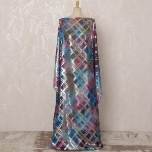 Multicolor Blue and Purple Somali Silk Chiffon Dirac Fabric with Metallic Lurex, 3.5 Meters, 140 cm Width-D20852