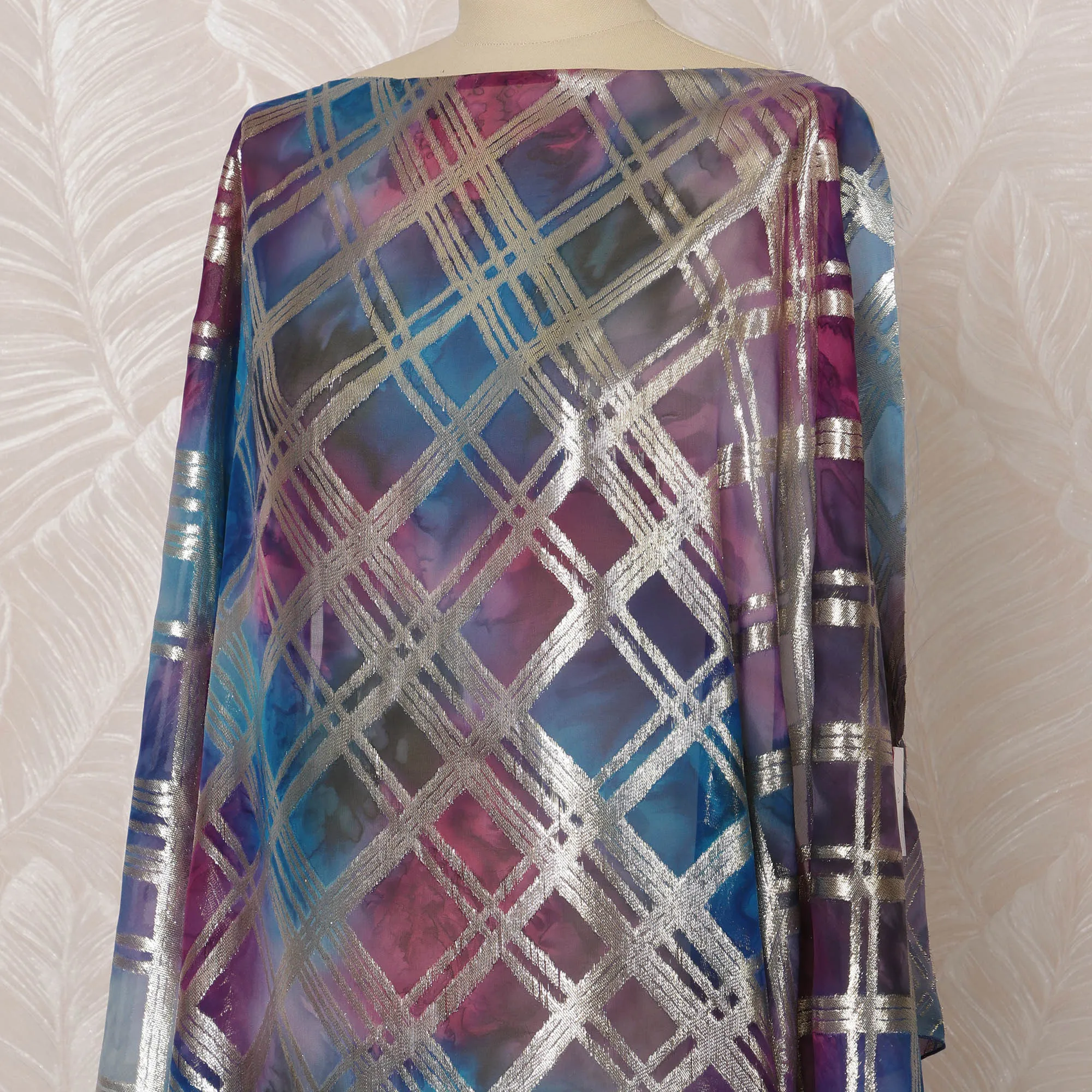 Multicolor Blue and Purple Somali Silk Chiffon Dirac Fabric with Metallic Lurex, 3.5 Meters, 140 cm Width-D20852