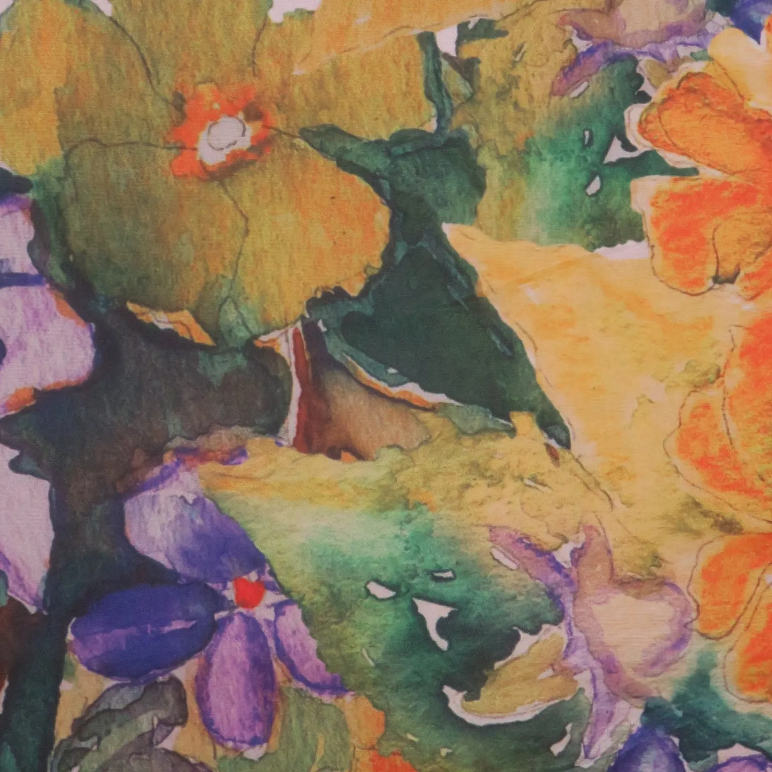 Multicolored Florals on White Background Printed Polyester Organza Fabric