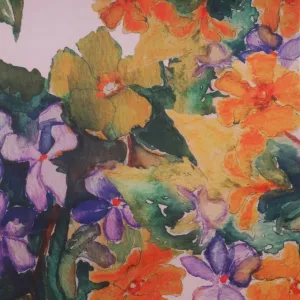 Multicolored Florals on White Background Printed Polyester Organza Fabric