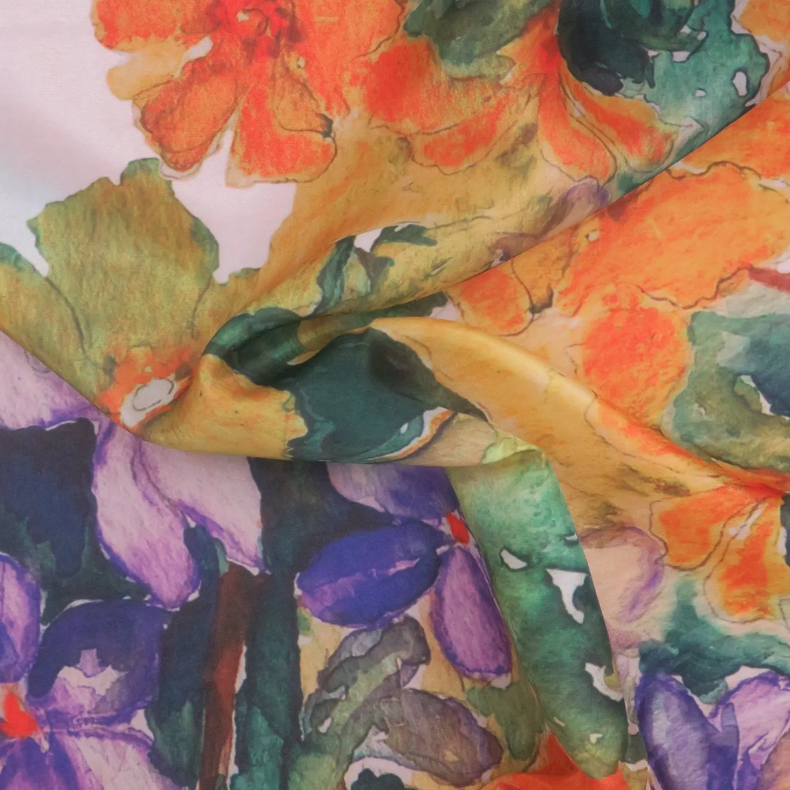 Multicolored Florals on White Background Printed Polyester Organza Fabric