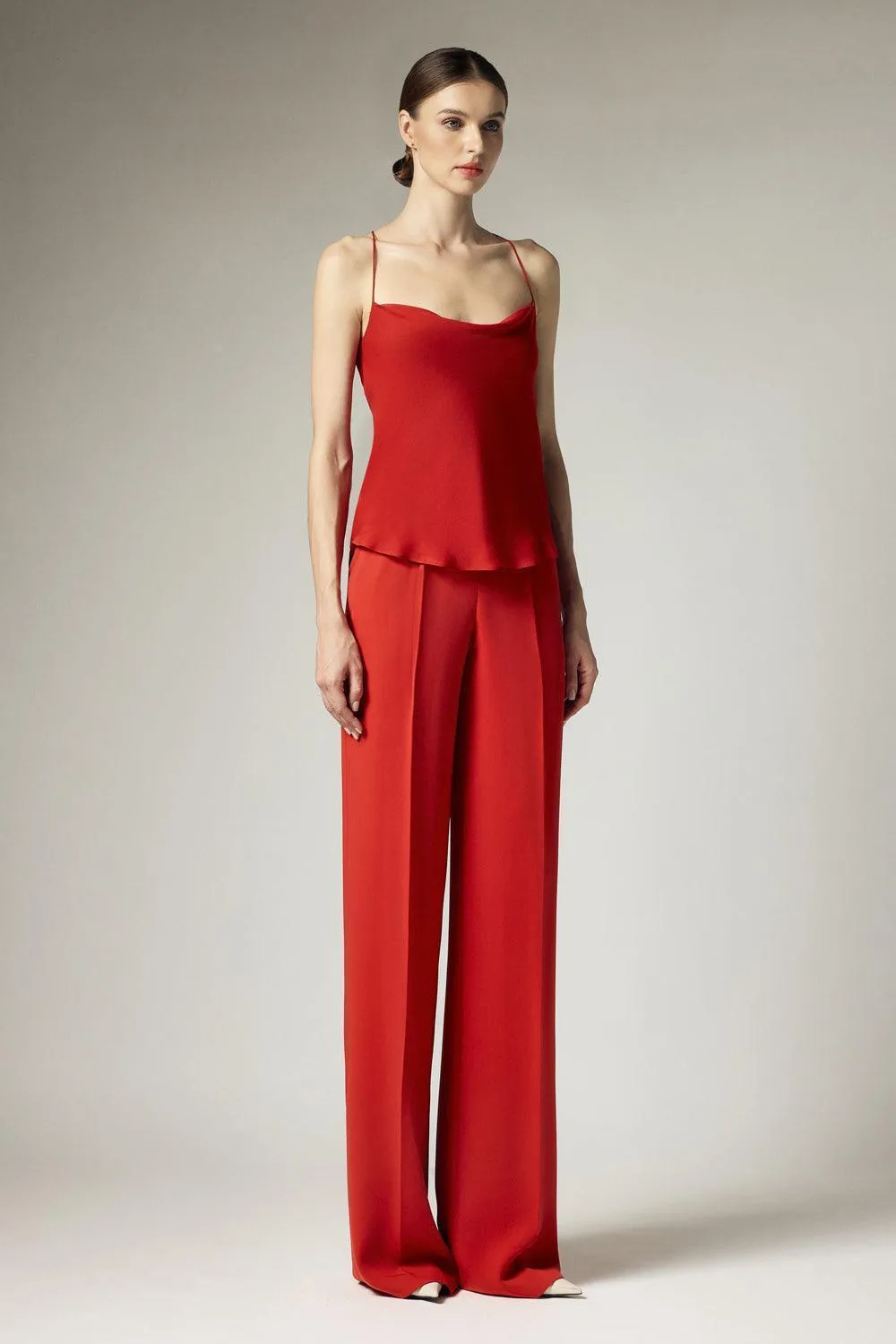 Nadya Flared Spaghetti Strap Silk Chiffon Top
