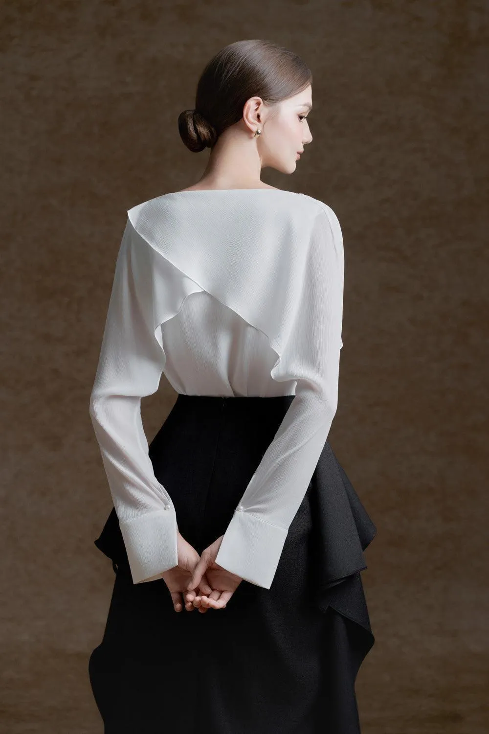 Navia Straight V-Neck Silk Crepe Top