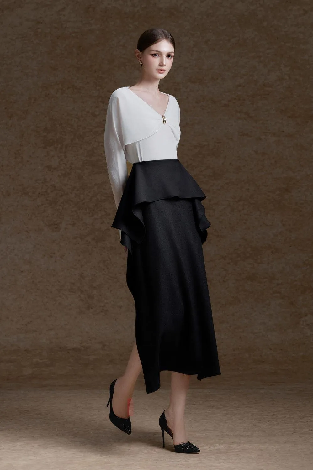 Navia Straight V-Neck Silk Crepe Top