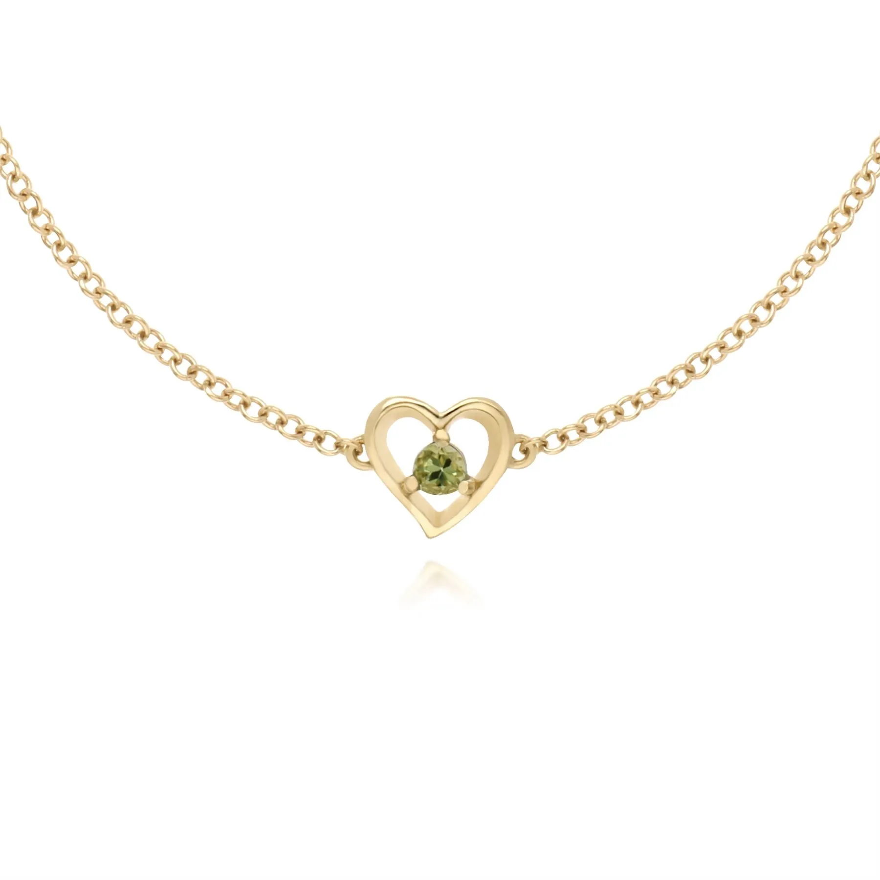 Peridot Armband, 9 Karat Gelbgold Peridot Rund Einzel Stein Herz 19cm Armband