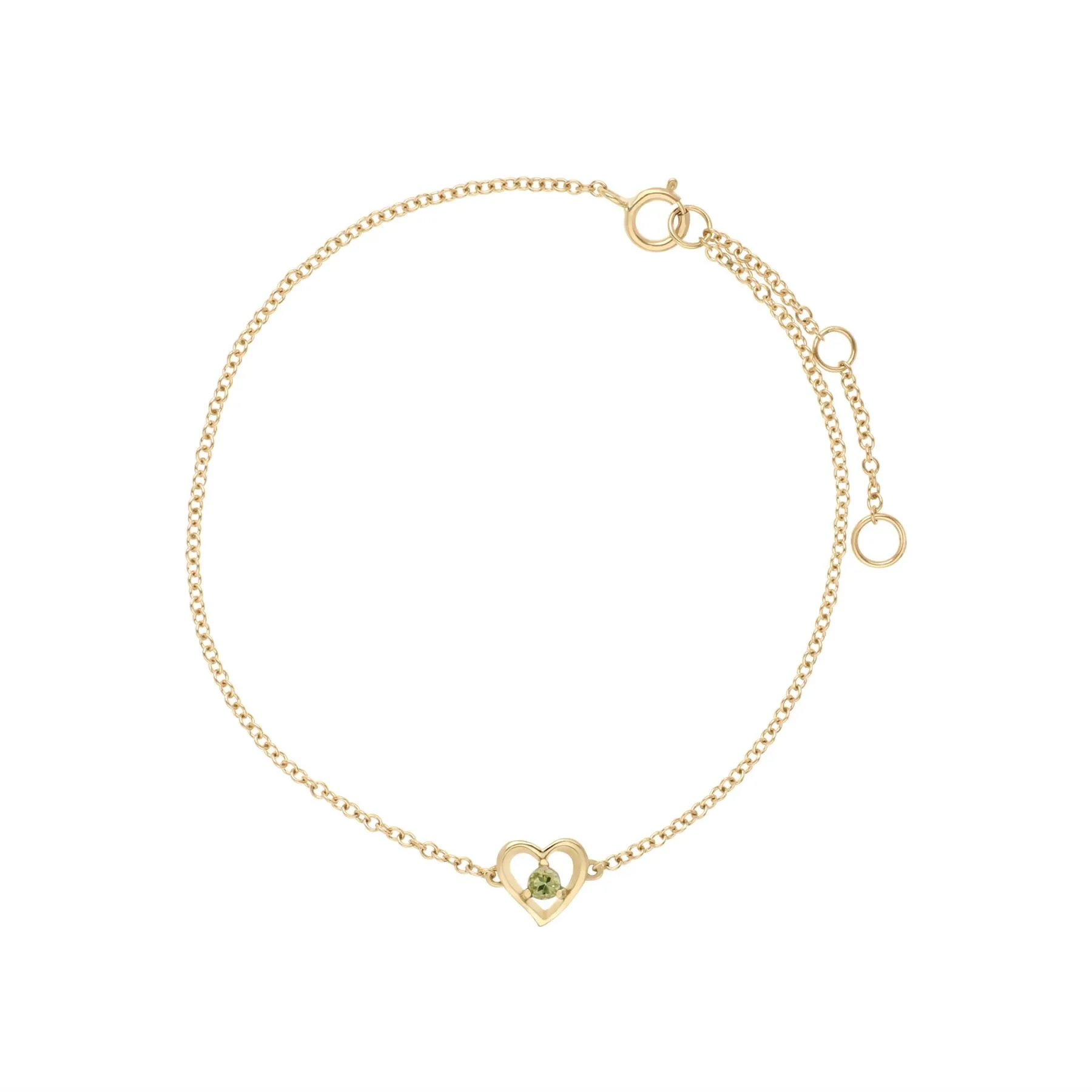 Peridot Armband, 9 Karat Gelbgold Peridot Rund Einzel Stein Herz 19cm Armband